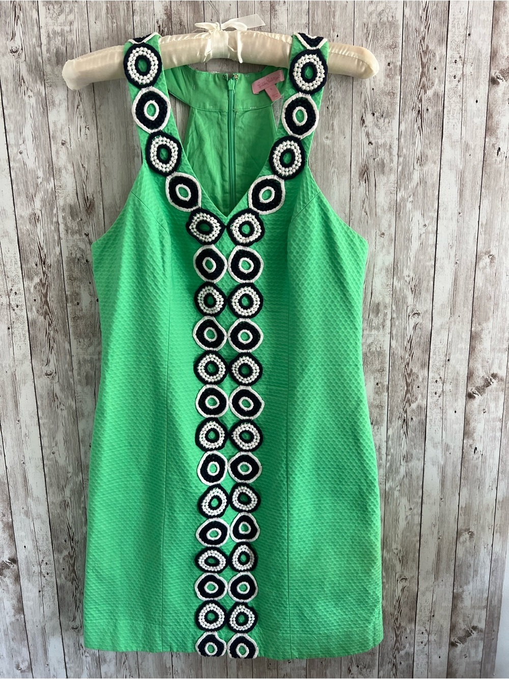 Lilly Pulitzer Bright Green Embellished V-Neck Mini Dress Preppy Size 6